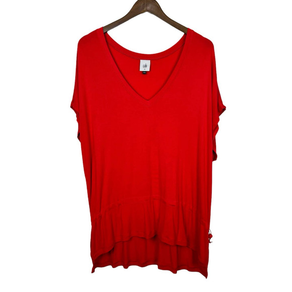 Cabi #6129 Red Formal Tee Short Sleeve Drawstring Peplum Soft Jersey Top - Picture 7 of 12